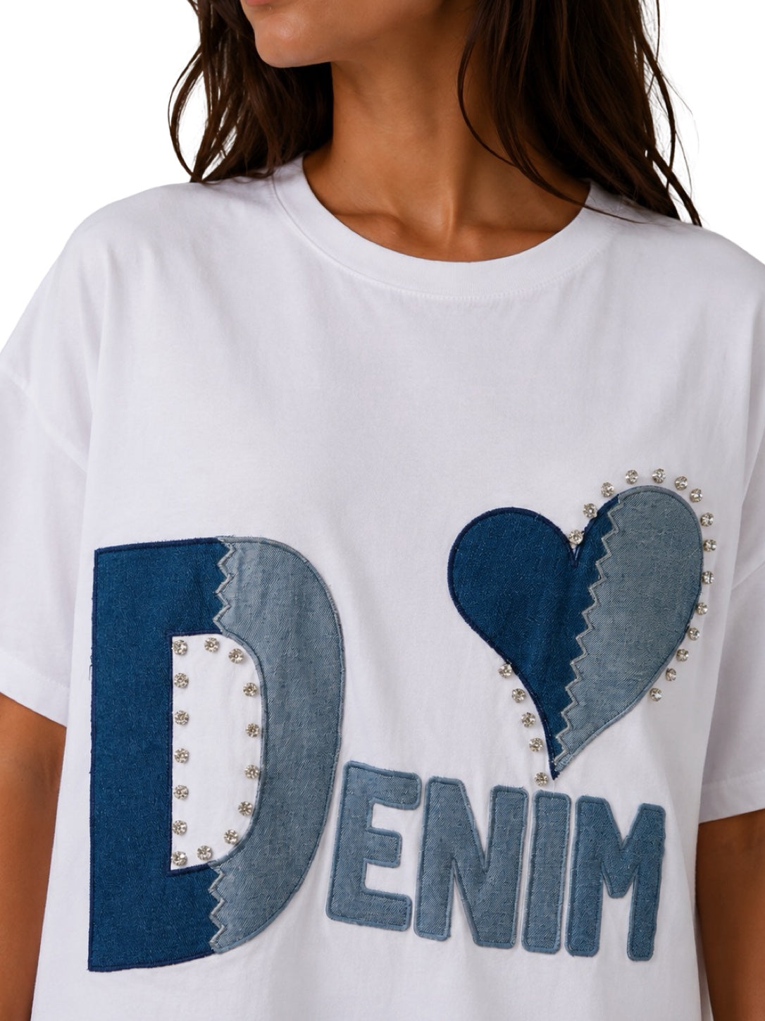 T-Shirt Lunga Stampa Denim