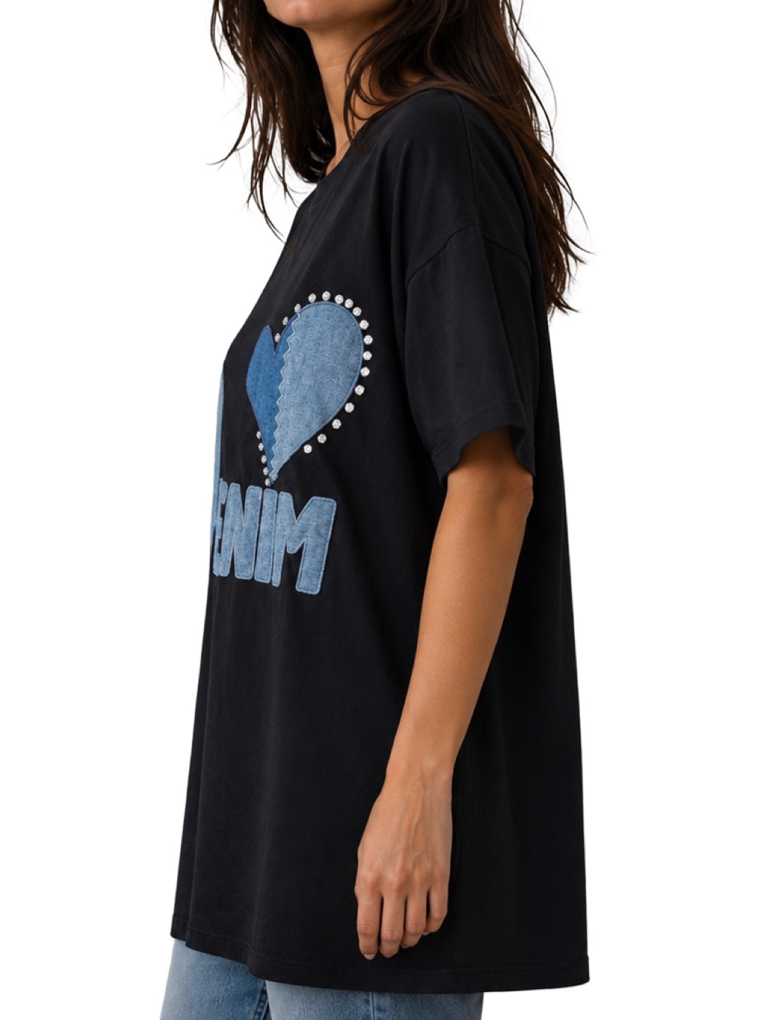 T-Shirt Lunga Stampa Denim