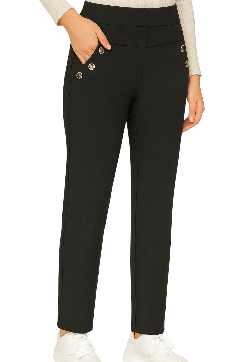 Pantaloni Vita Alta con Bottoni