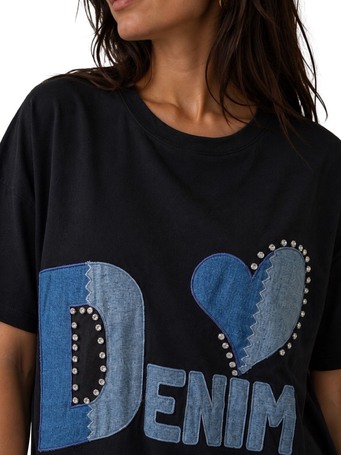 T-Shirt Lunga Stampa Denim