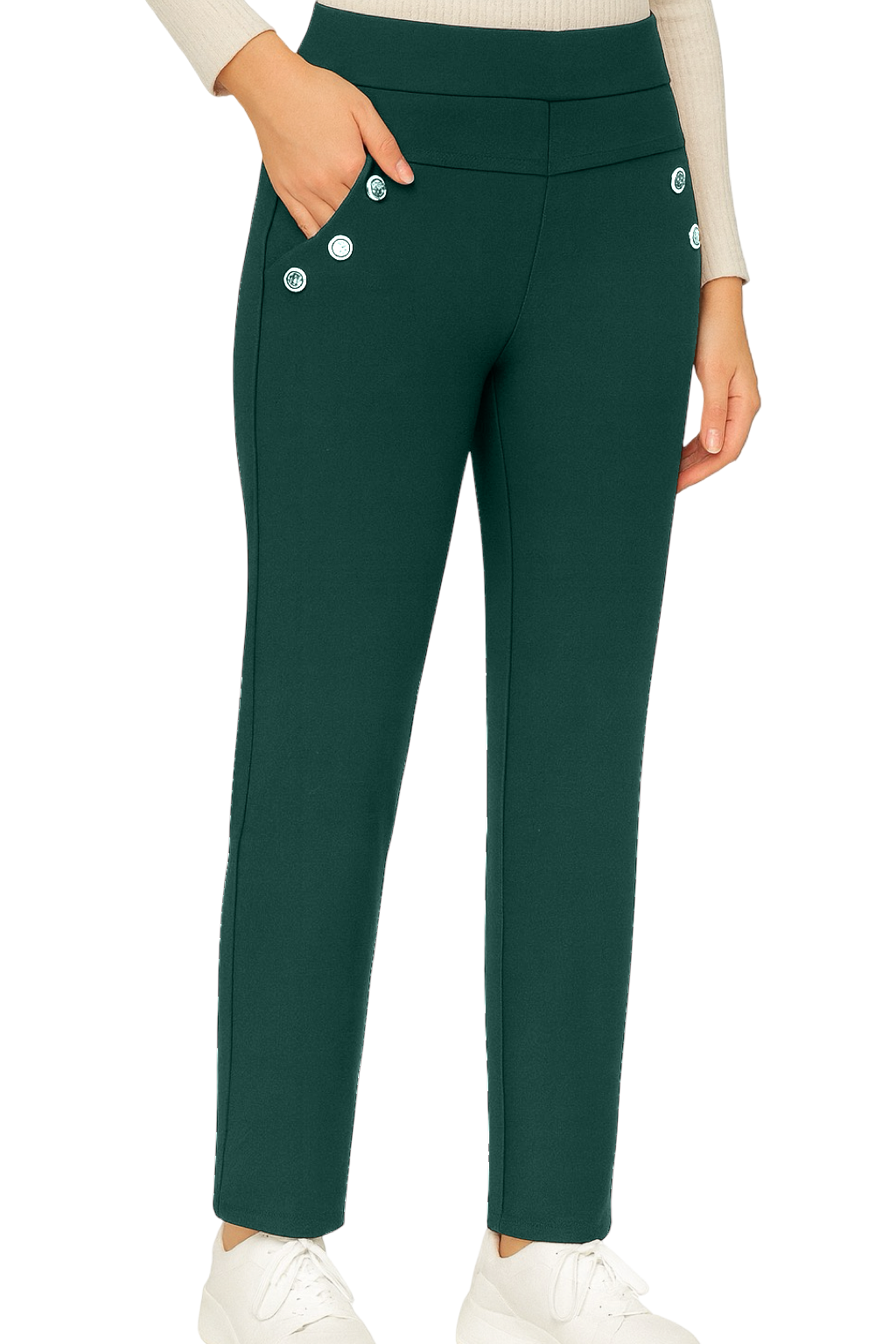 Pantaloni Vita Alta con Bottoni