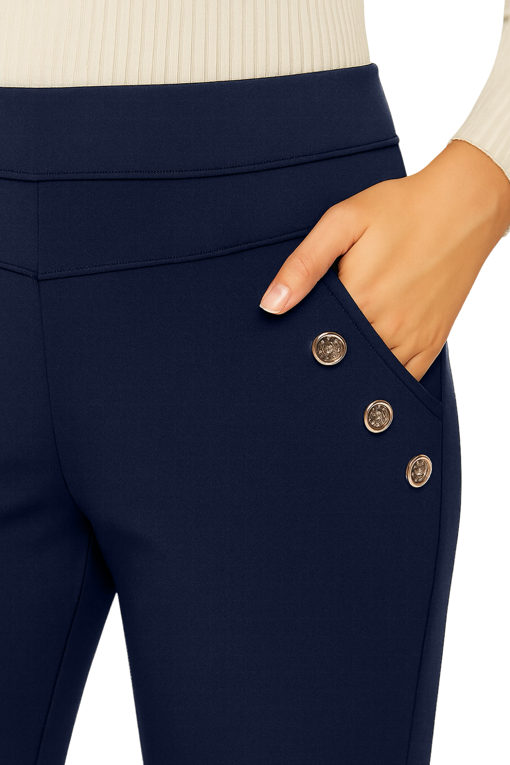 Pantaloni Vita Alta con Bottoni