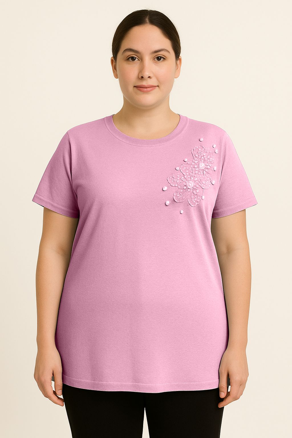 Maglia con perline e fiori