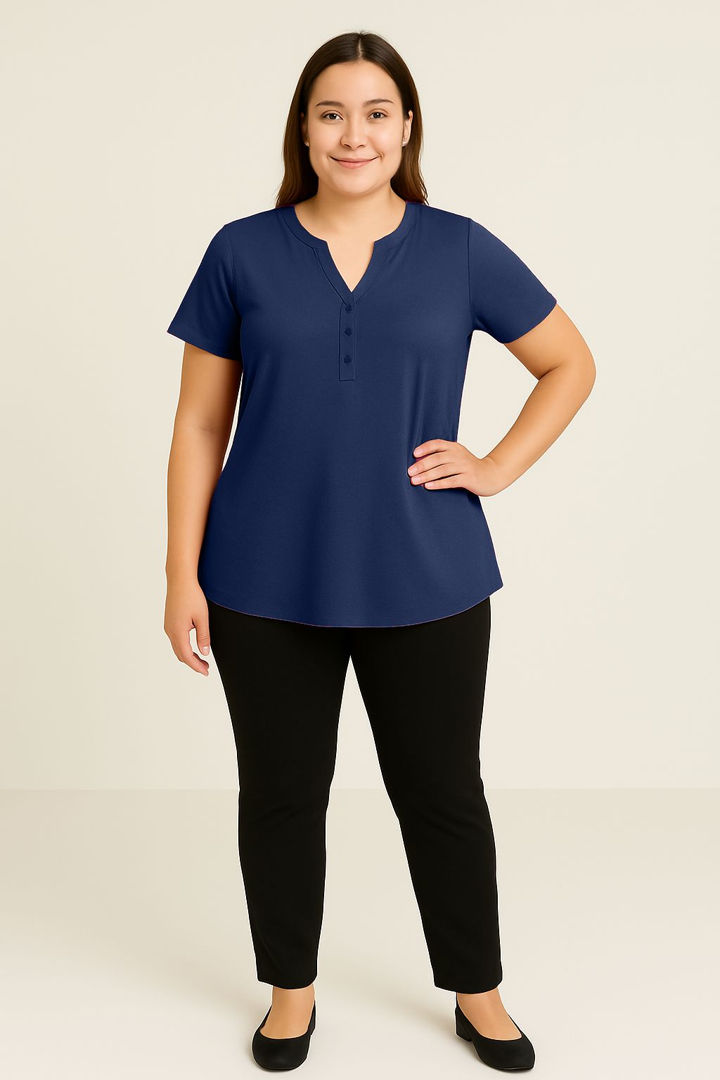 Blusa tinta unita scollo coreana
