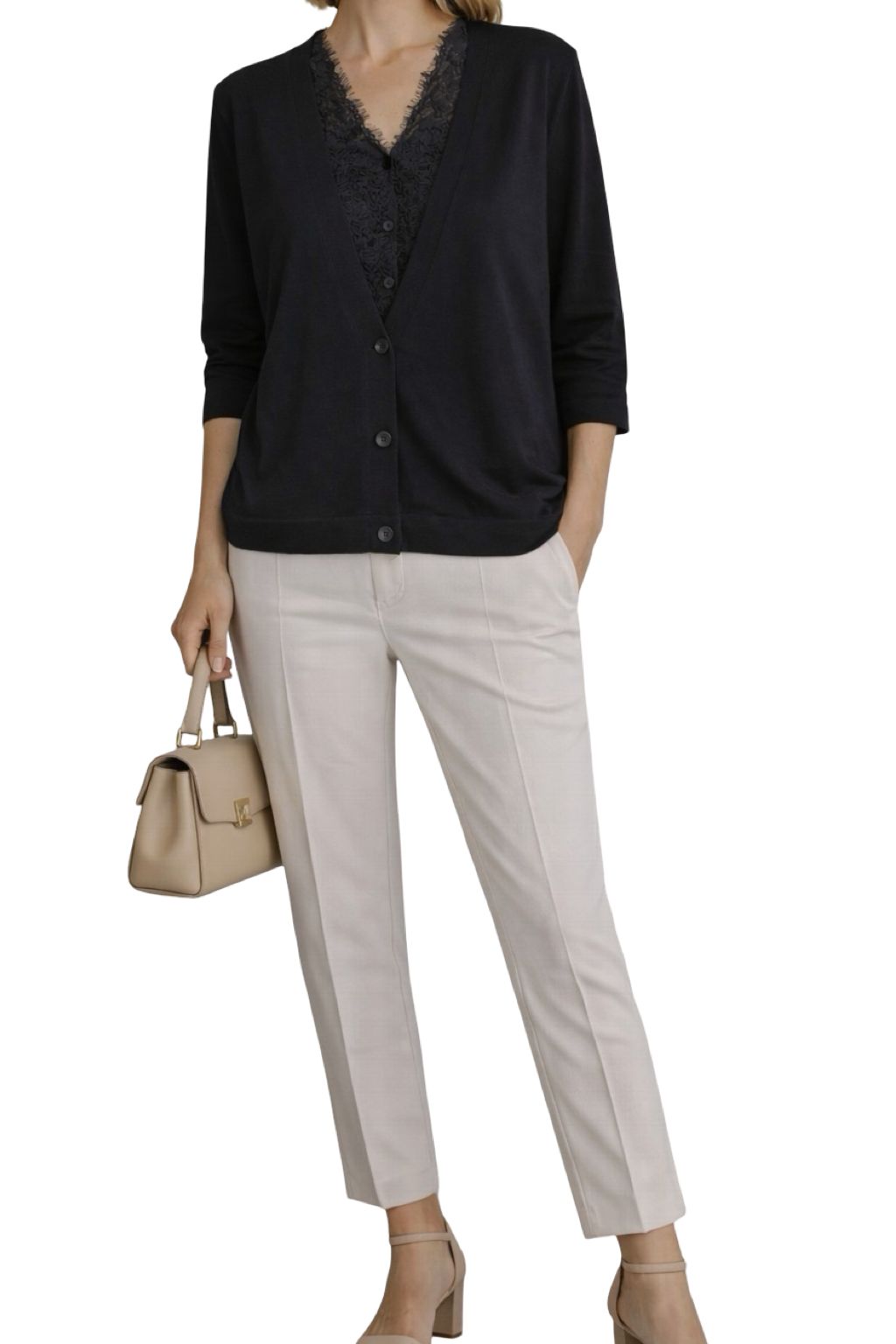 Cardigan con Sottomaglia in Pizzo