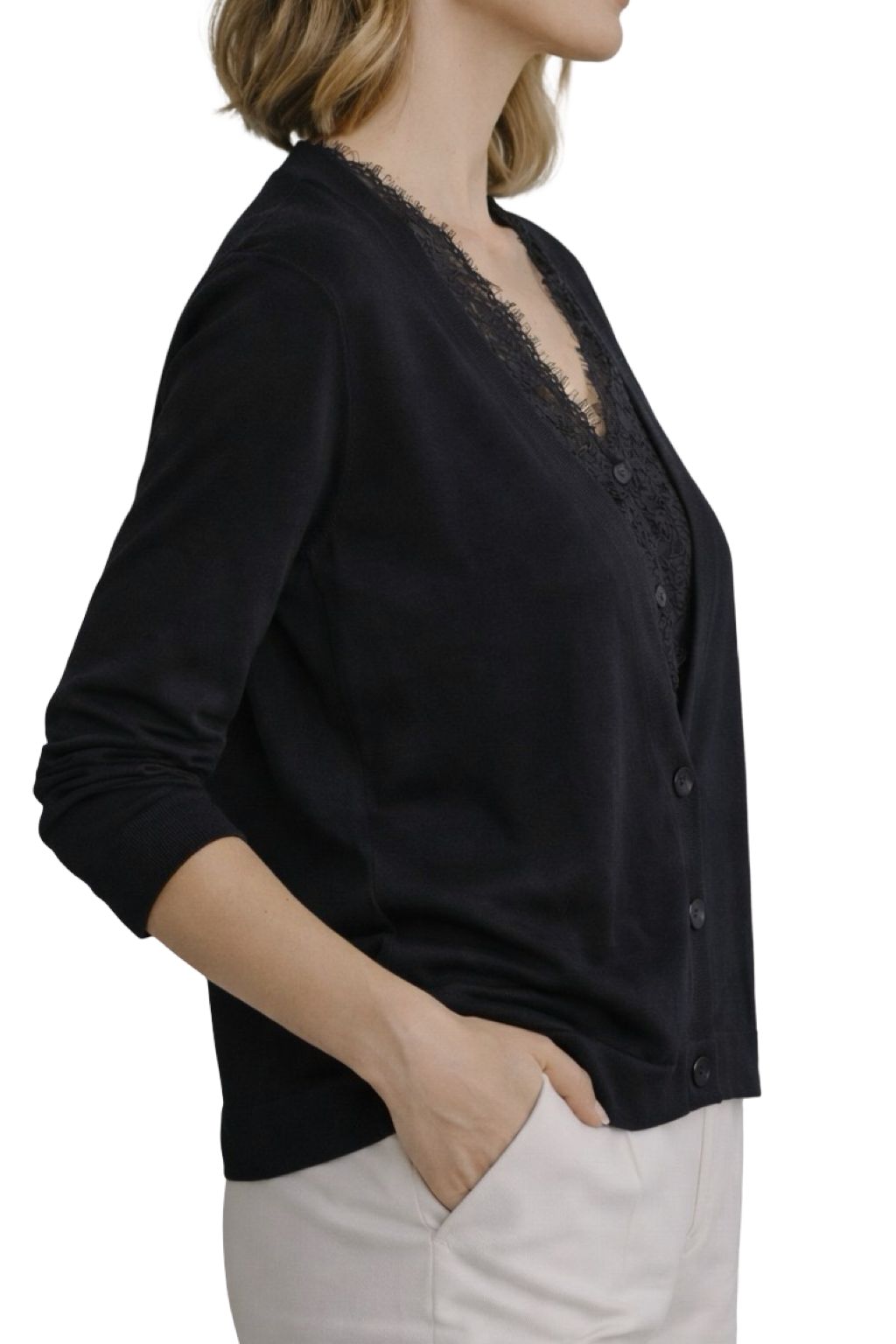 Cardigan con Sottomaglia in Pizzo