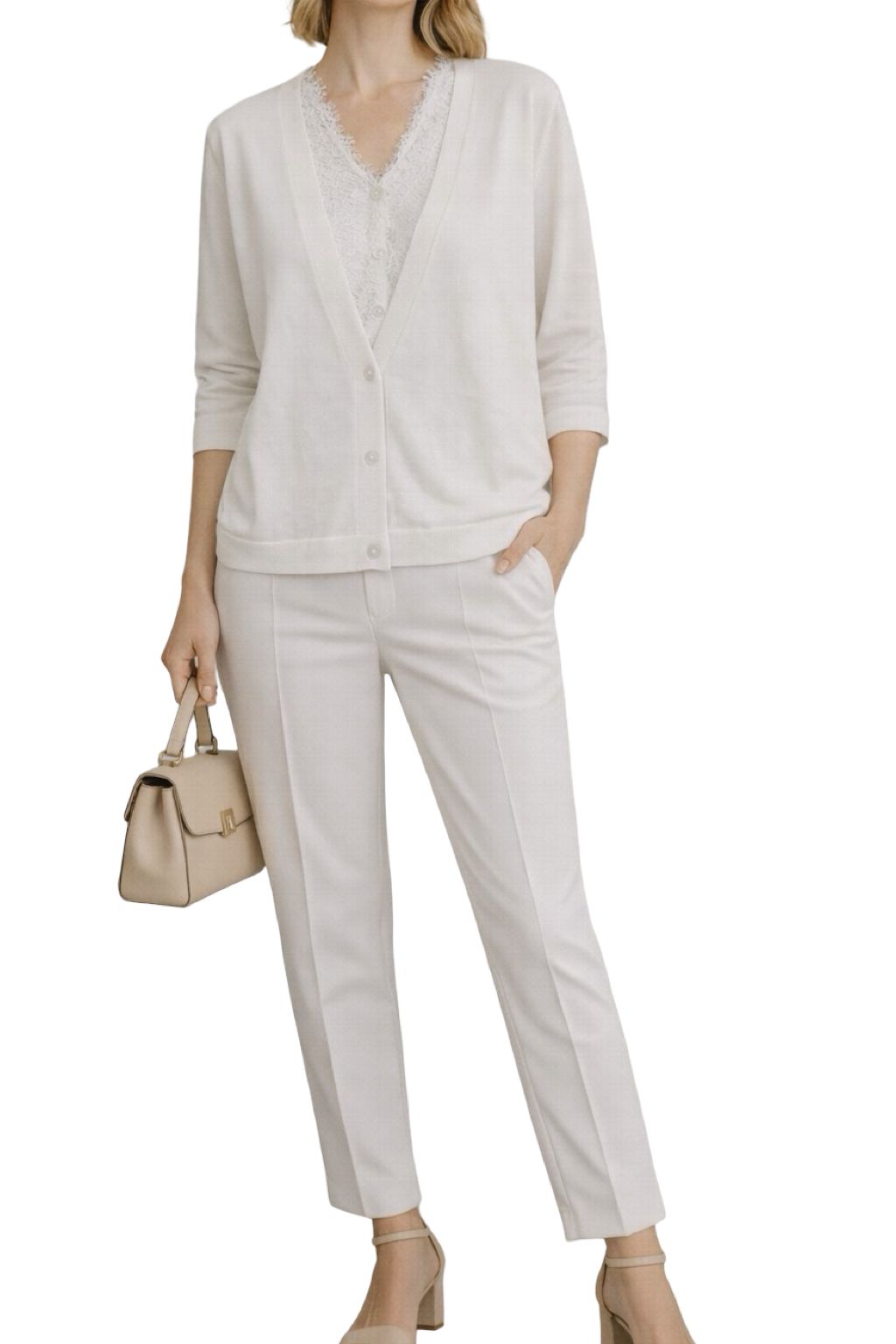 Cardigan con Sottomaglia in Pizzo
