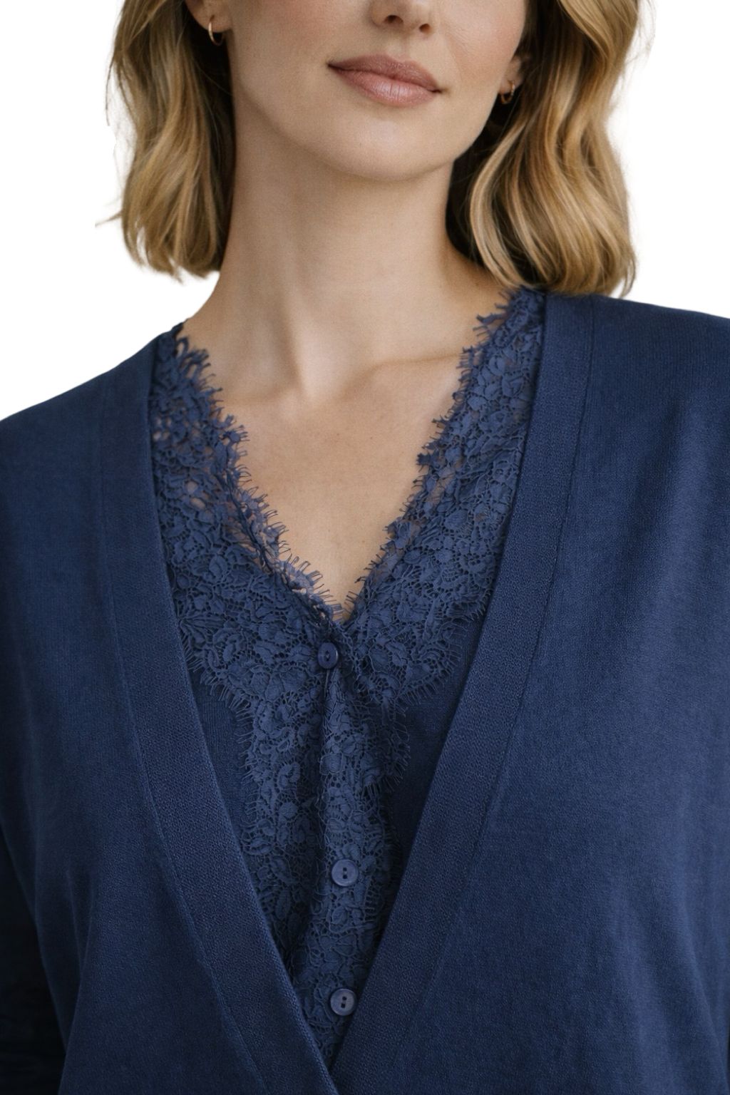 Cardigan con Sottomaglia in Pizzo