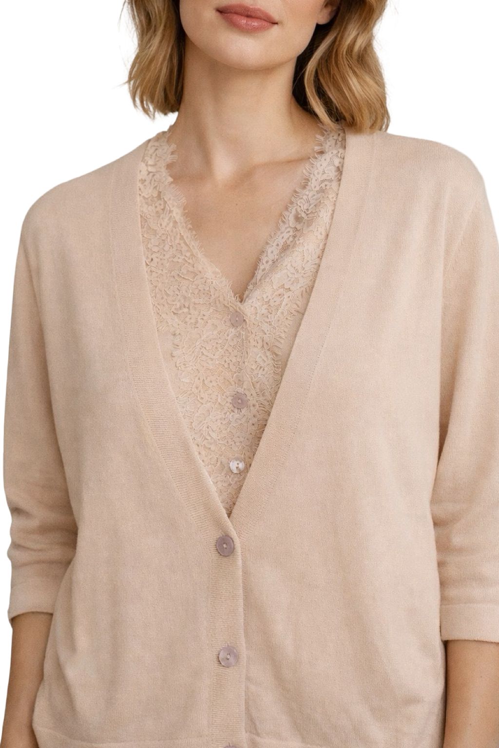 Cardigan con Sottomaglia in Pizzo