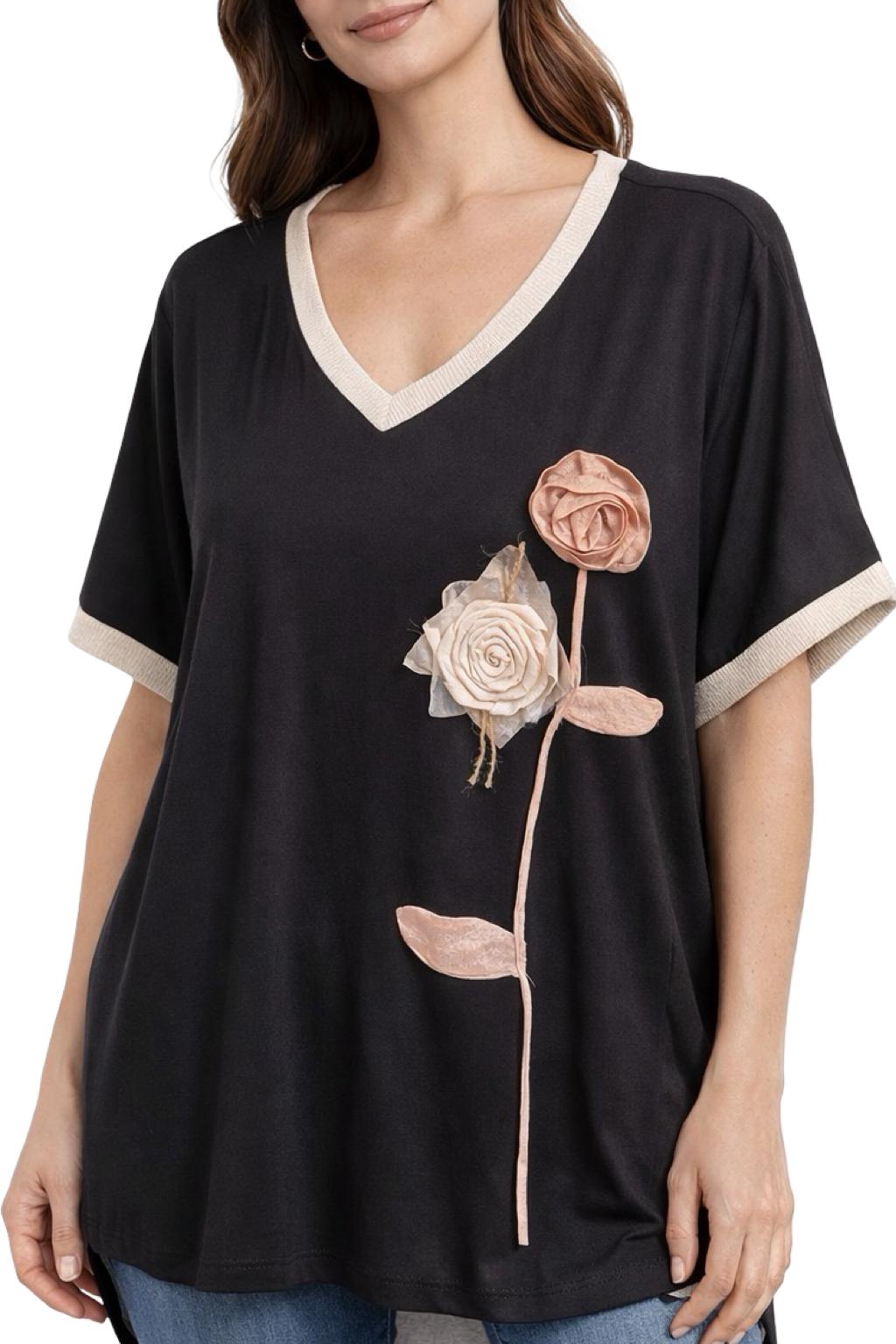 Maglia Scollo a V Dettaglio Fiore