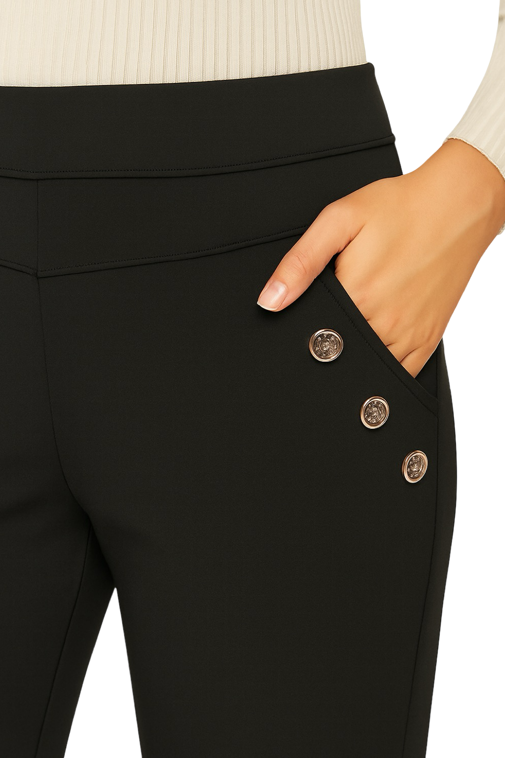 Pantaloni Vita Alta con Bottoni