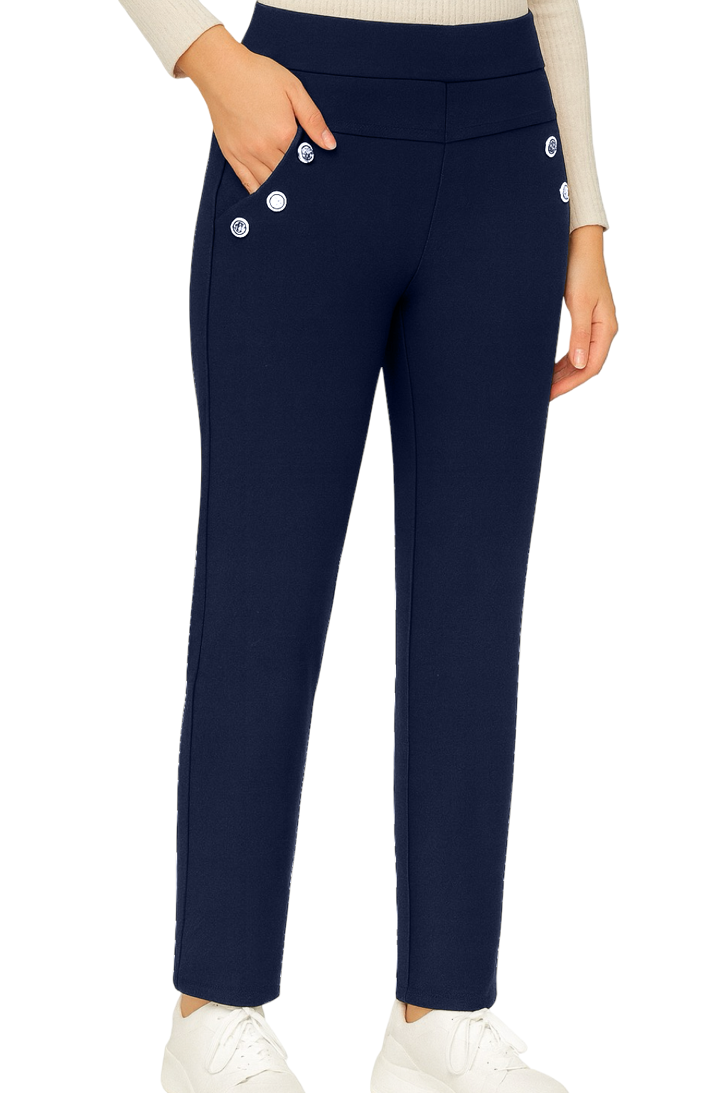 Pantaloni Vita Alta con Bottoni
