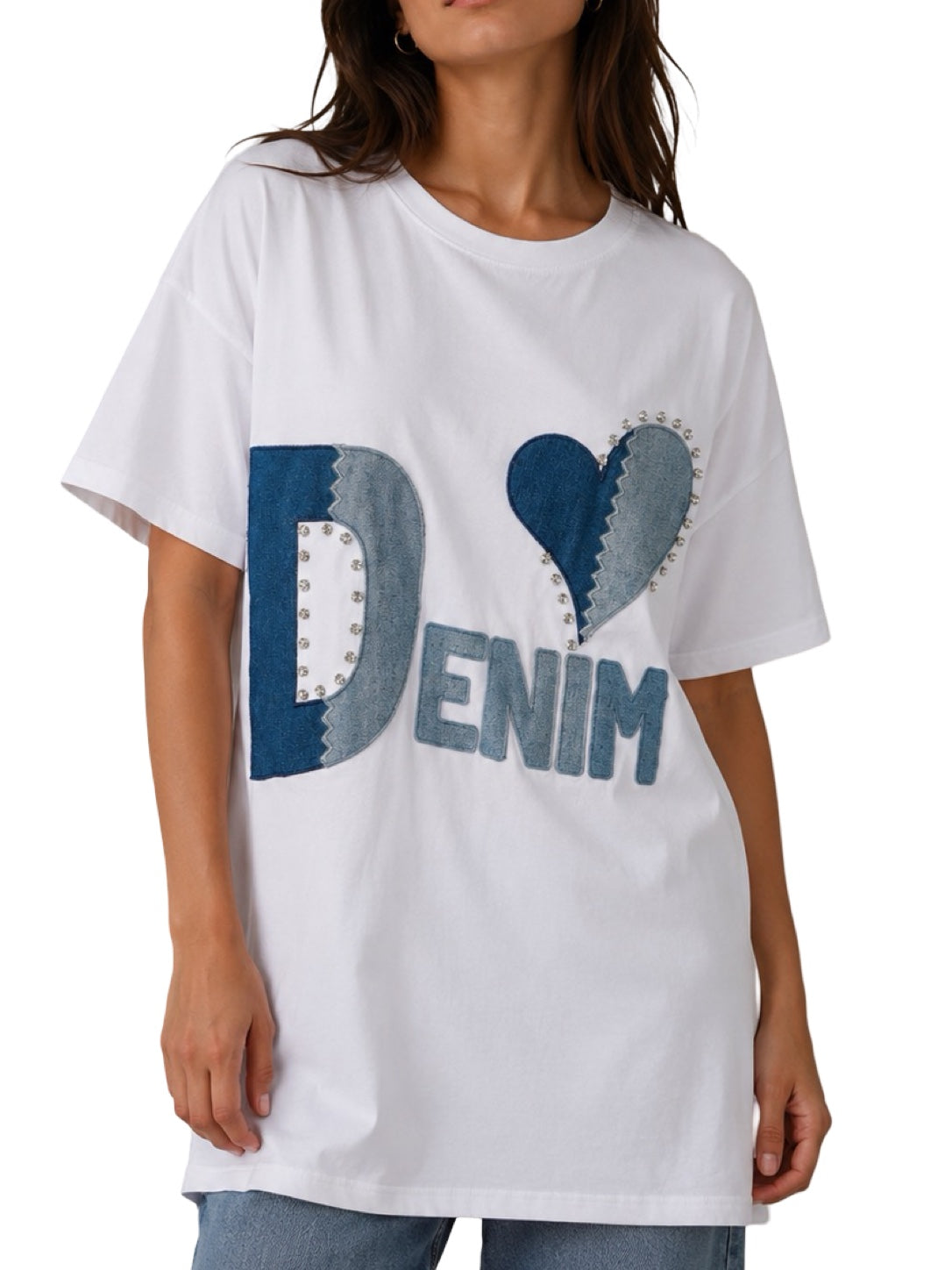 T-Shirt Lunga Stampa Denim