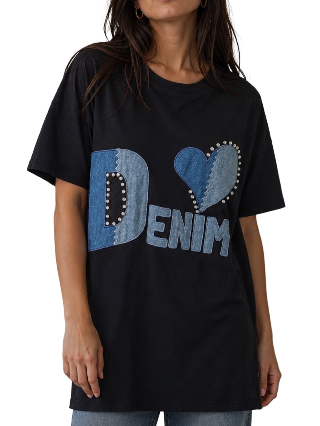 T-Shirt Lunga Stampa Denim