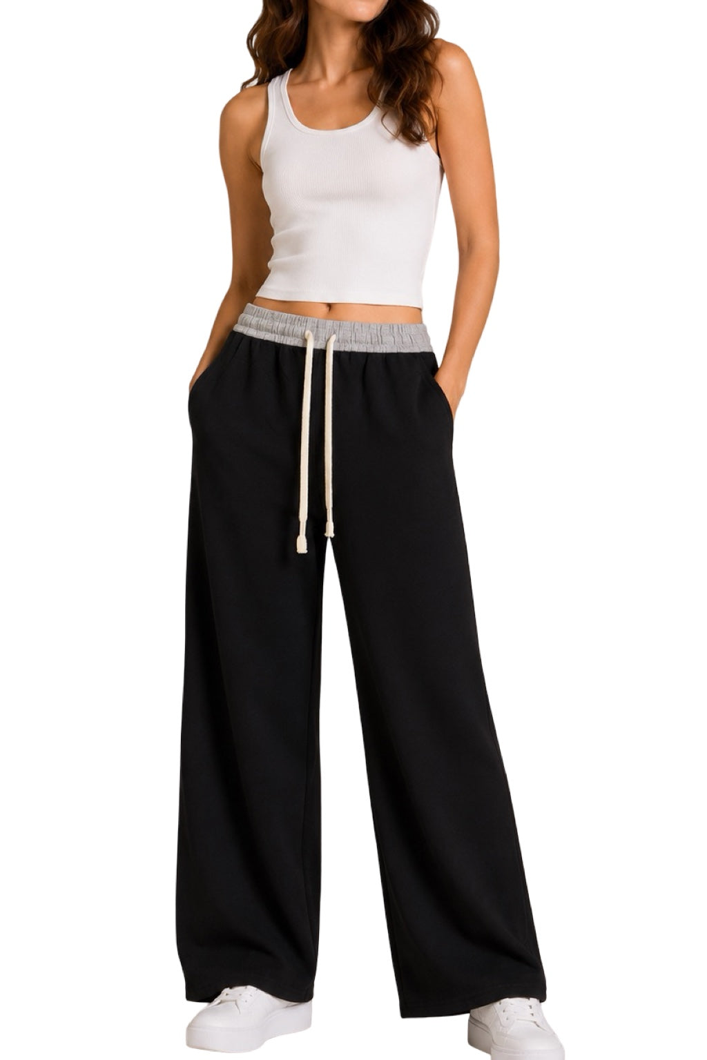 Pantaloni Tuta Elastico a Contrasto