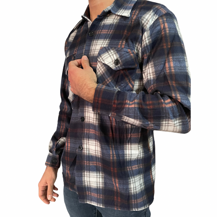 Camicia flanella da uomo slim fit con taschini in pile invernale a