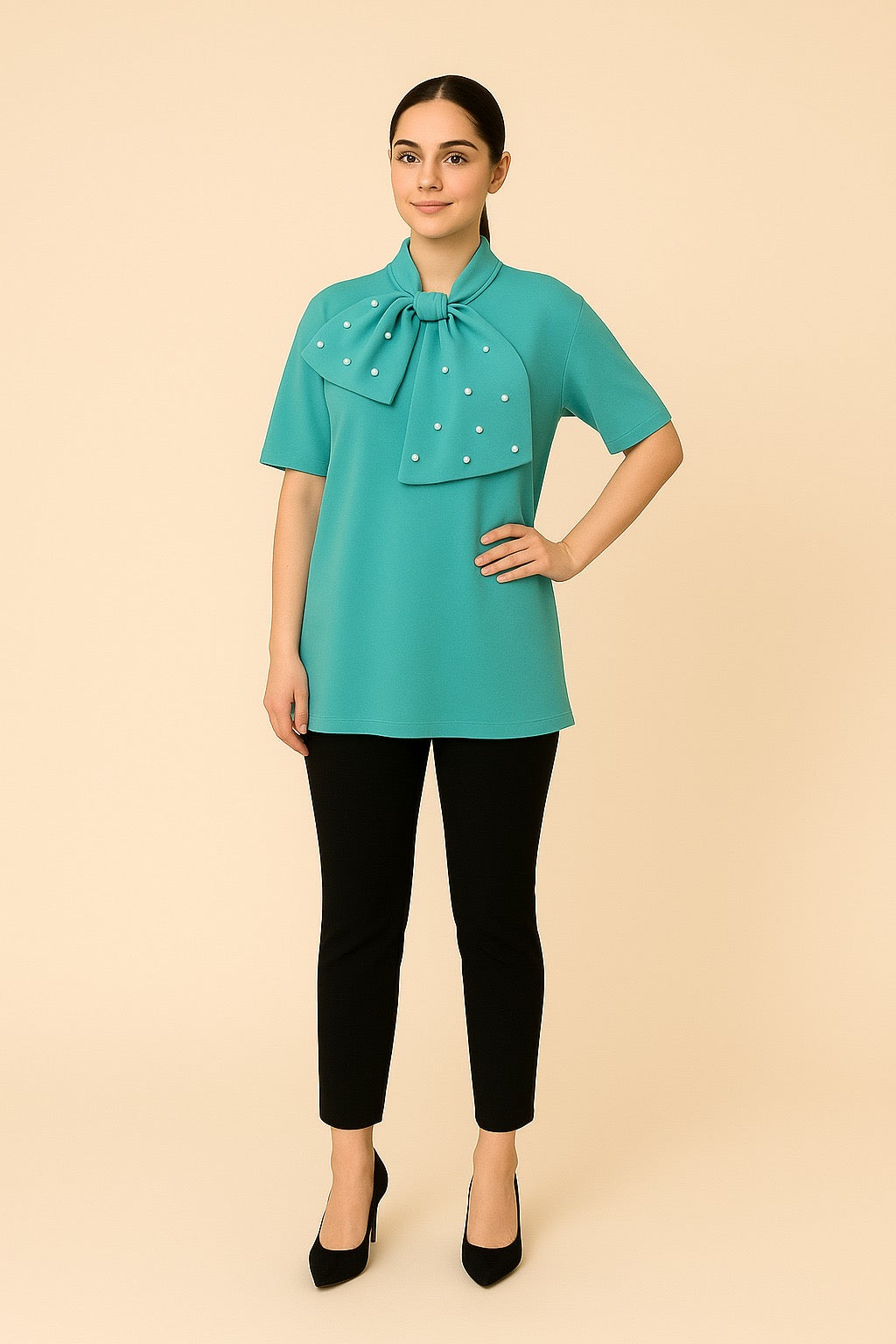 Blusa con Fiocco e Perline