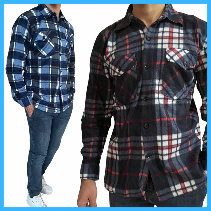 Camicia flanella da uomo slim fit in pile invernale a quadri