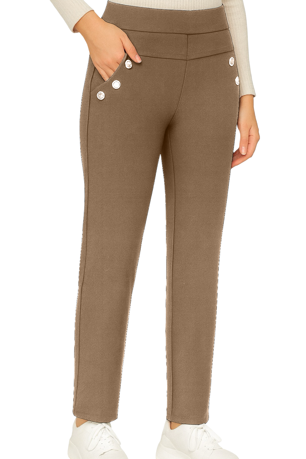 Pantaloni Vita Alta con Bottoni