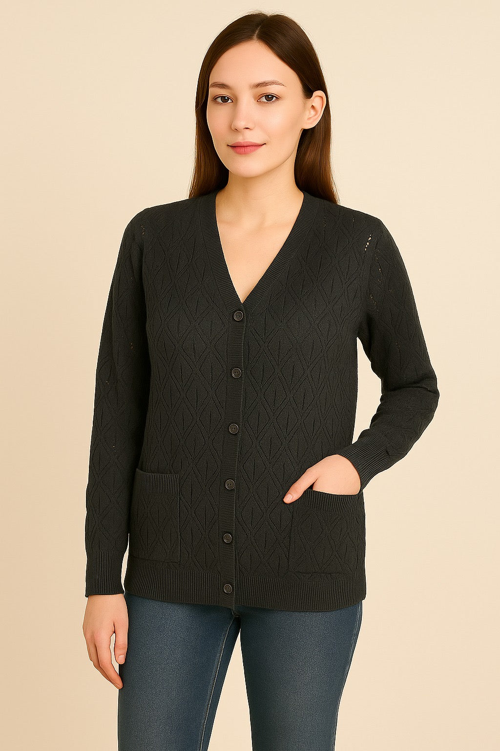 Cardigan Sbucato con Tasche