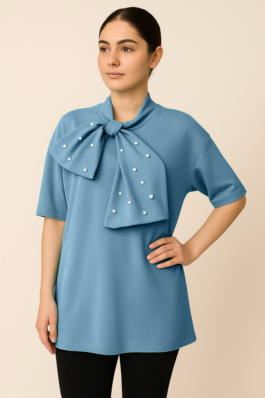Blusa con Fiocco e Perline