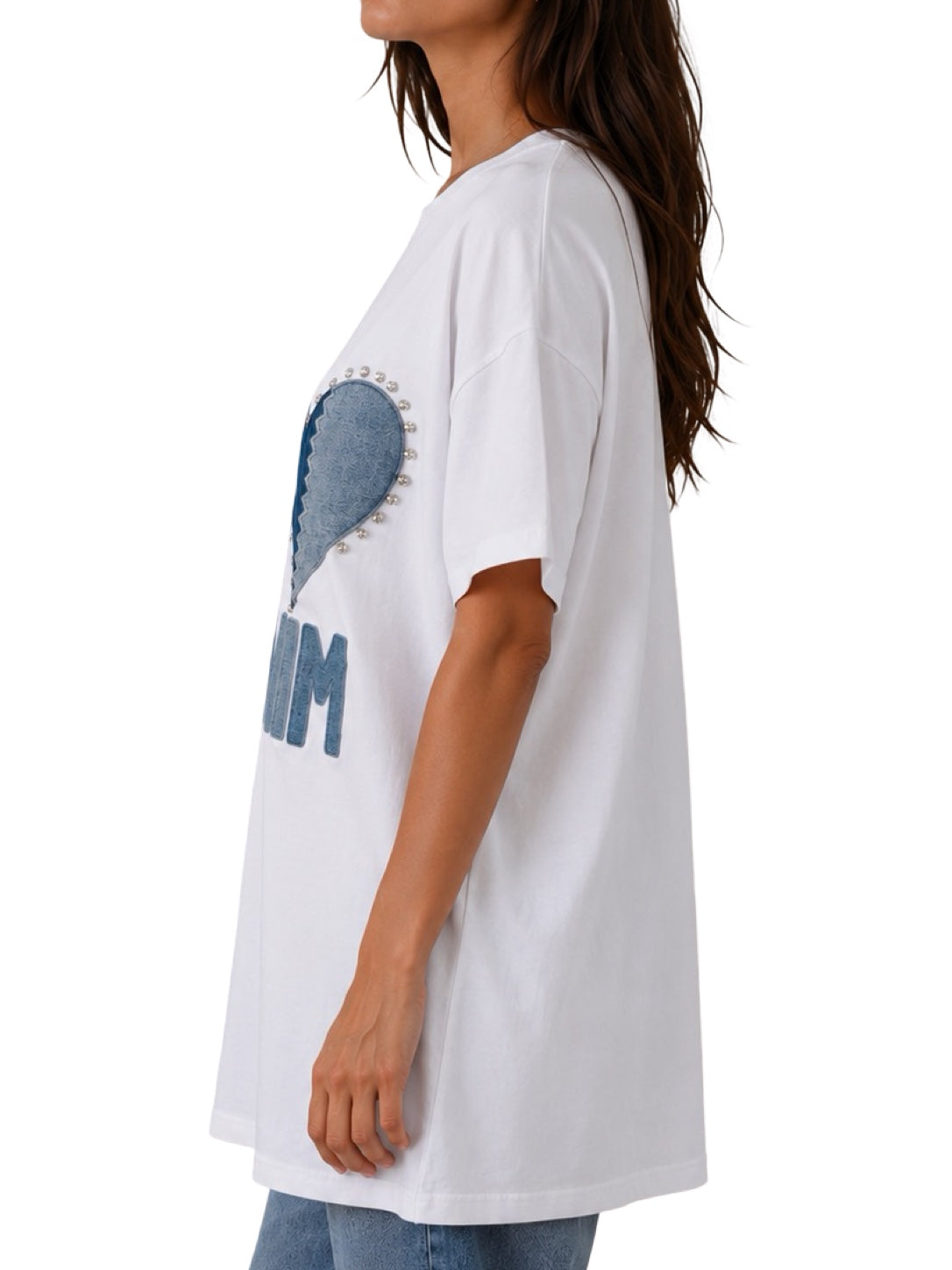 T-Shirt Lunga Stampa Denim