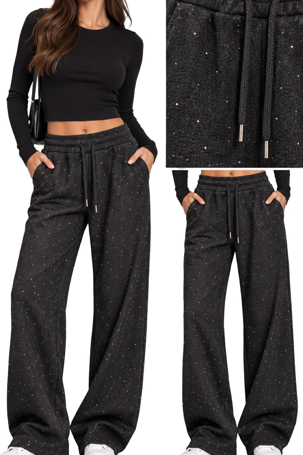 Pantaloni Felpati con Brillantini
