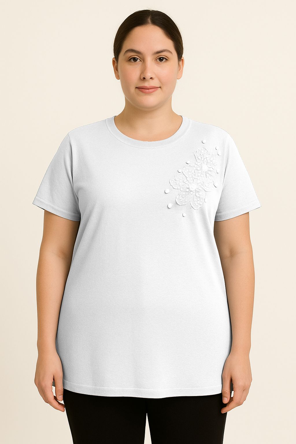 Maglia con perline e fiori