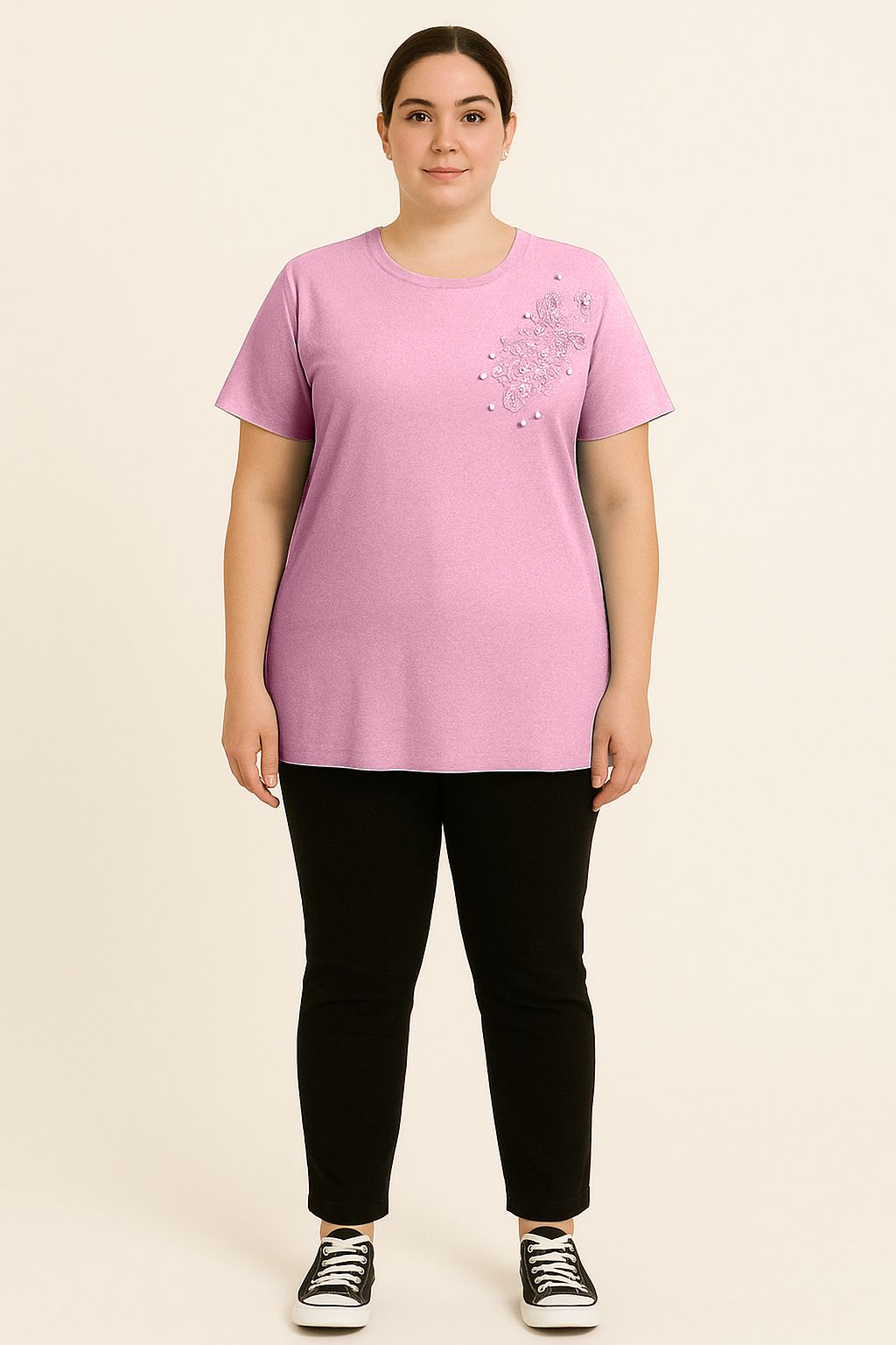 Maglia con perline e fiori