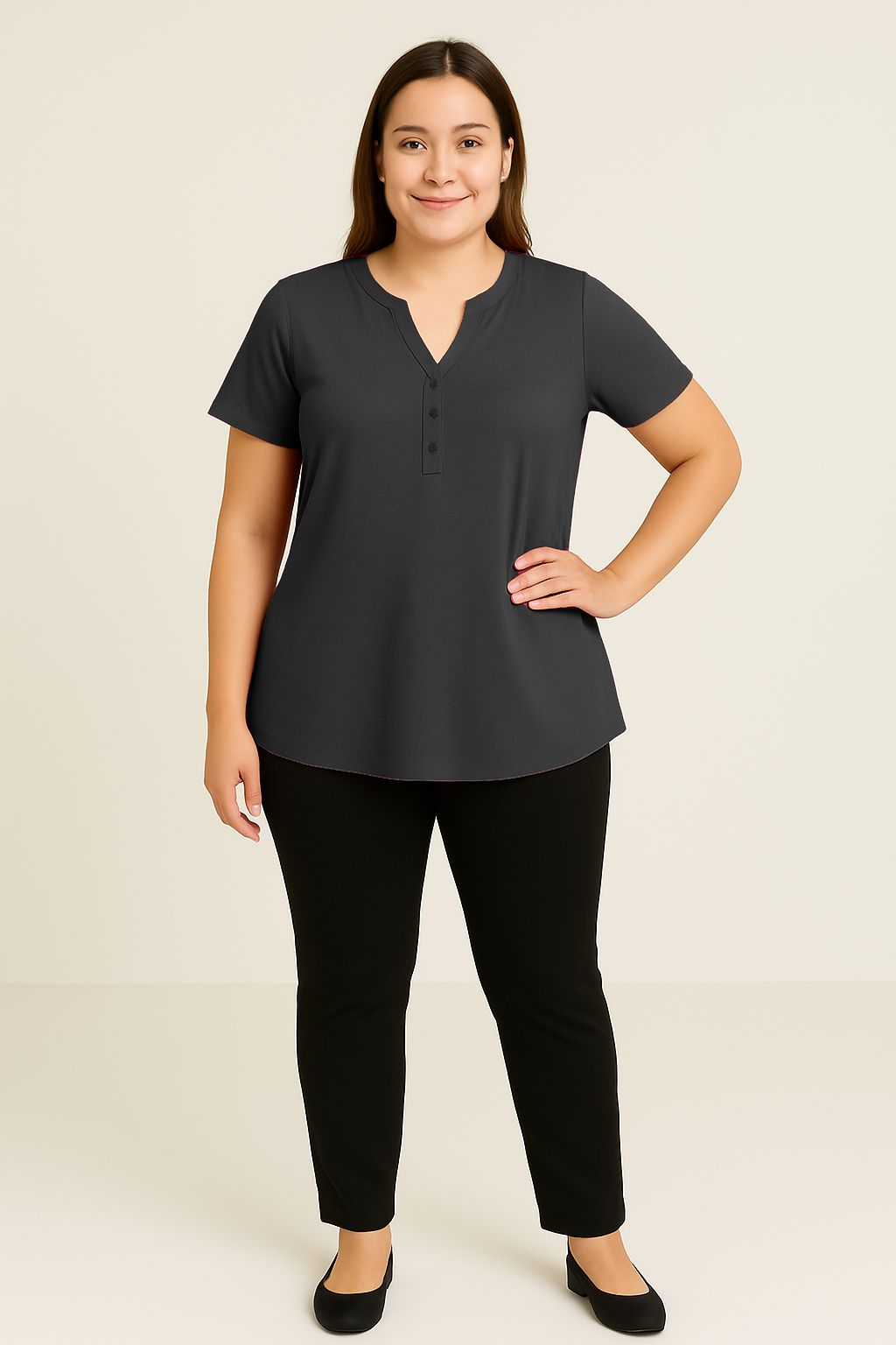 Blusa tinta unita scollo coreana