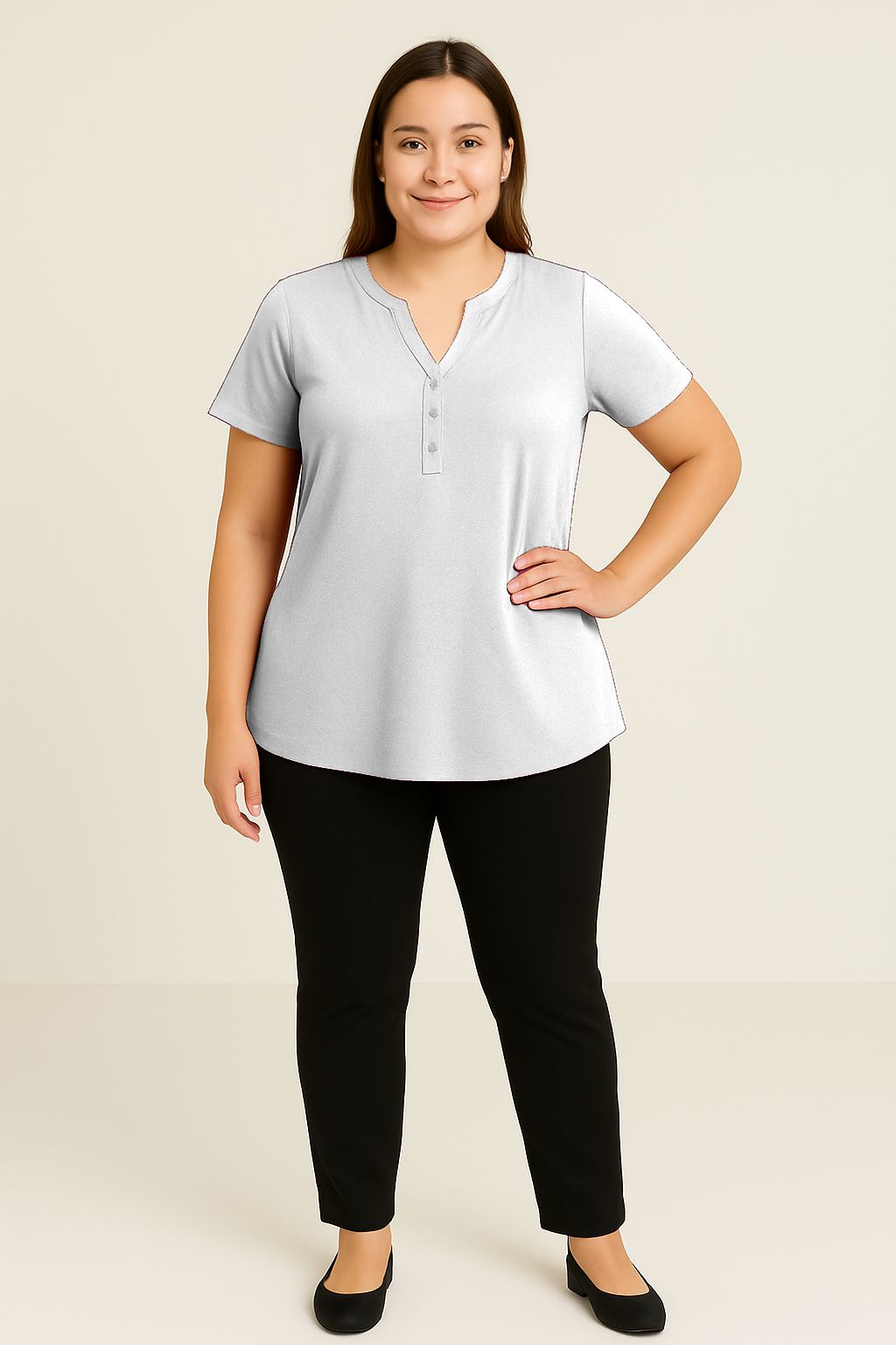 Blusa tinta unita scollo coreana
