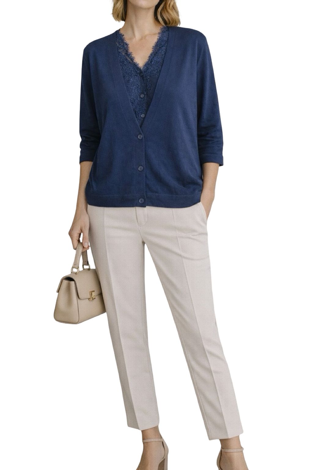 Cardigan con Sottomaglia in Pizzo