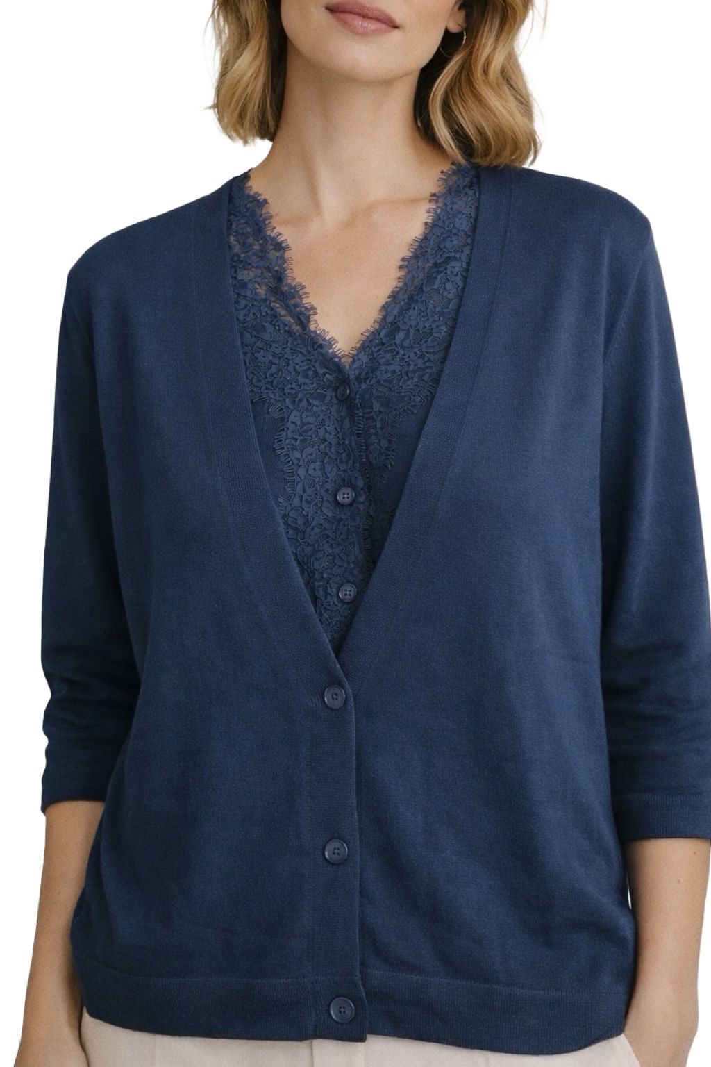 Cardigan con Sottomaglia in Pizzo