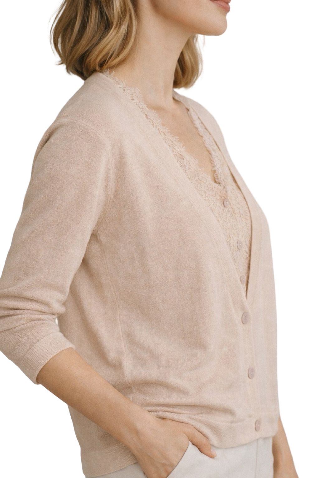 Cardigan con Sottomaglia in Pizzo