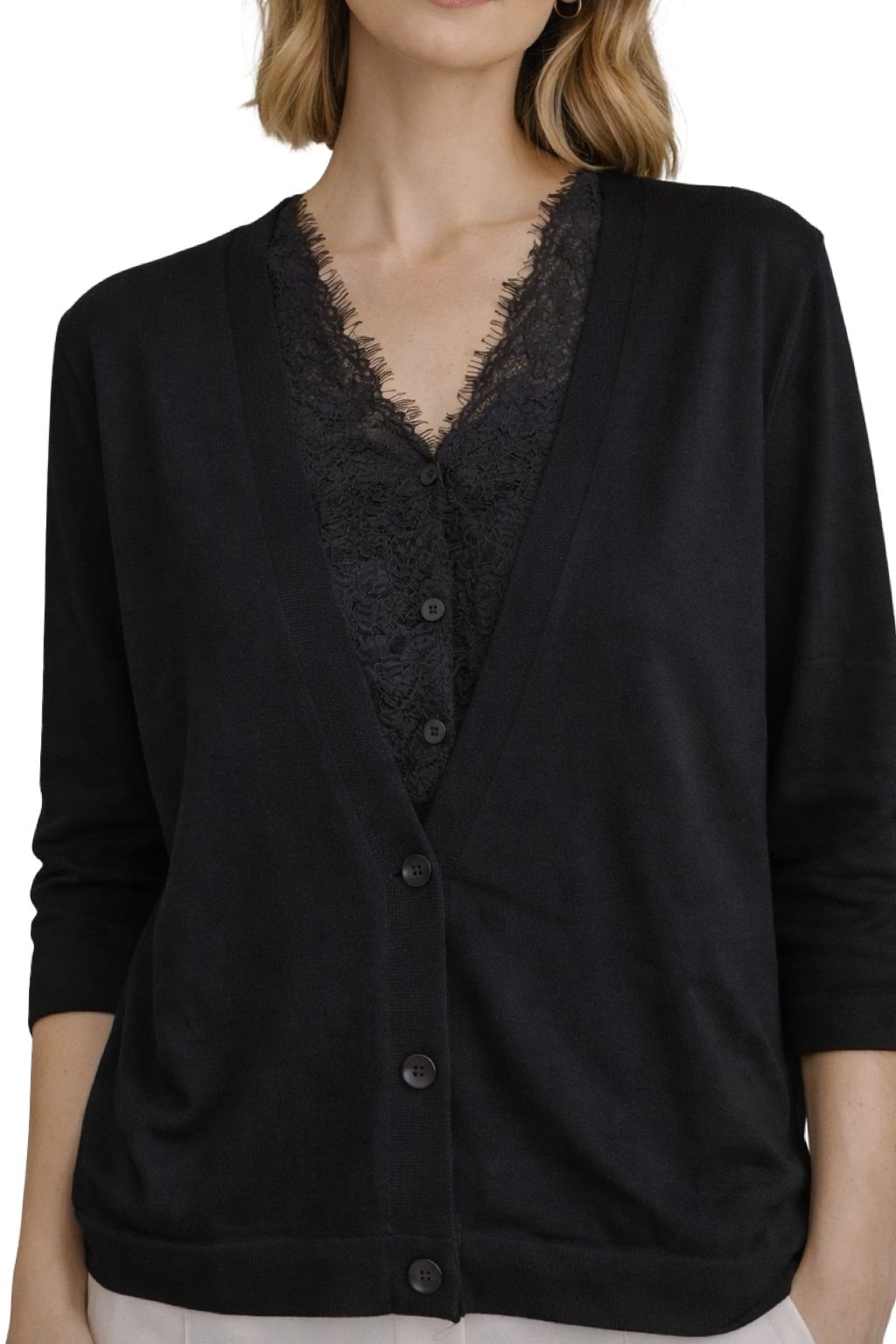 Cardigan con Sottomaglia in Pizzo
