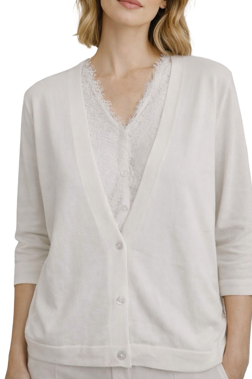 Cardigan con Sottomaglia in Pizzo