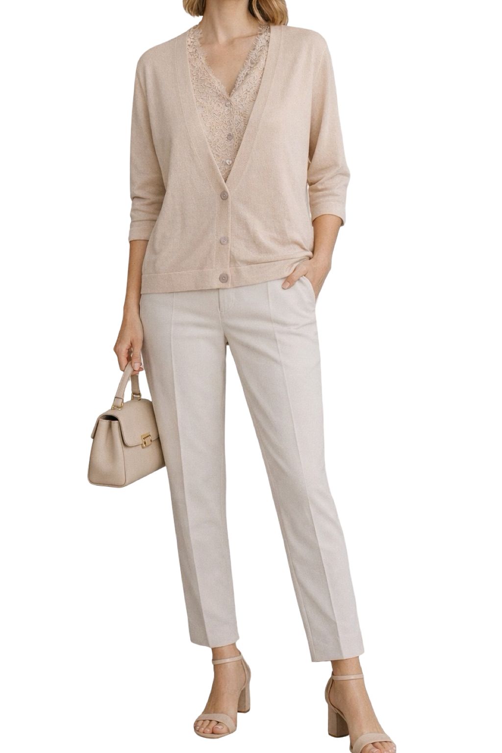 Cardigan con Sottomaglia in Pizzo